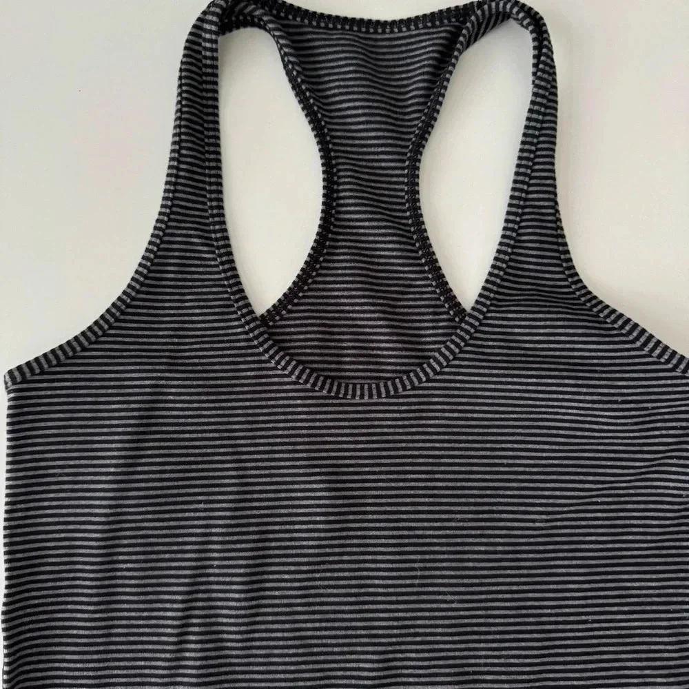 Lululemon Cool Racerback Tank Mini Pop Stripe Black / Heather Slate size 4